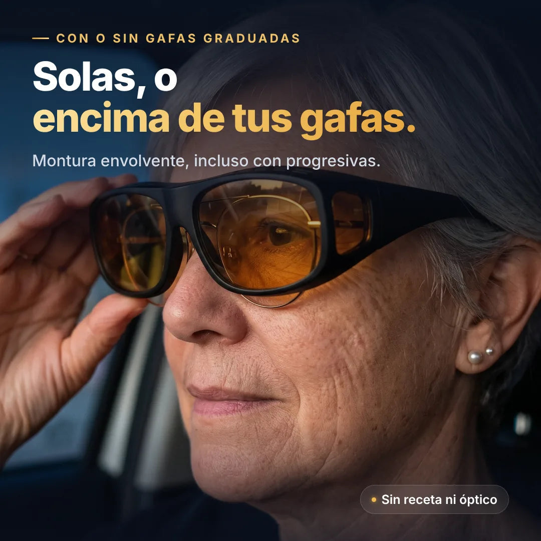 Gafas Seredora Noche puestas encima de unas gafas graduadas