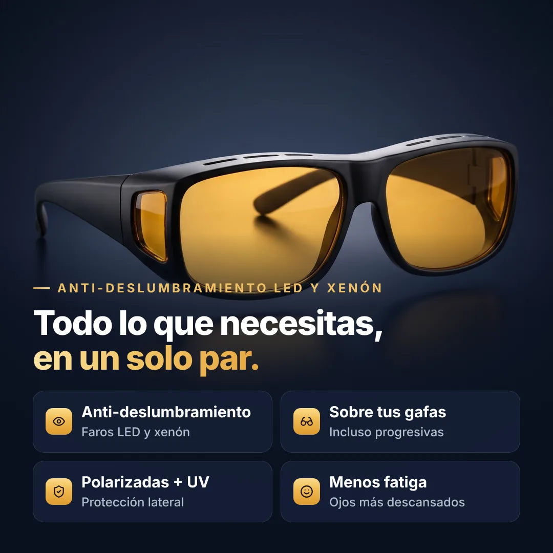 Beneficios de Seredora Noche: anti-deslumbramiento, encima de tus gafas, polarizadas con filtro UV y menos fatiga