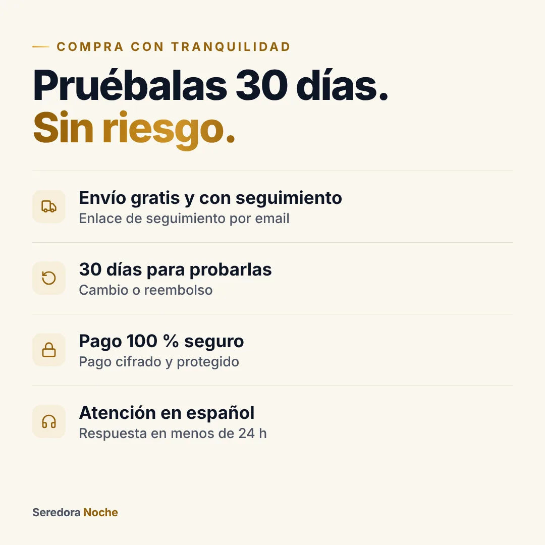 Garantía de 30 días, envío gratis, pago seguro y atención en español